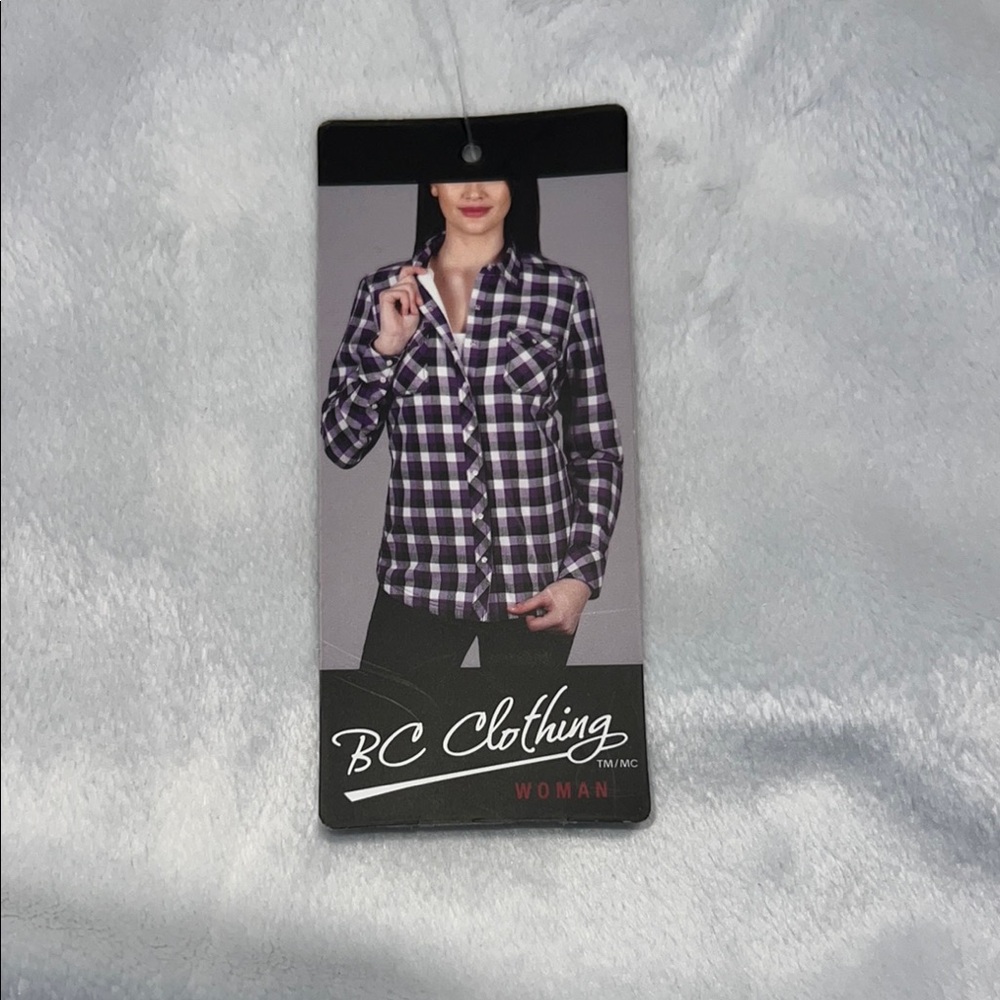 NWT - BC Clothing Casual Purple and Black Button Down Shirt - Picture 10 of 13